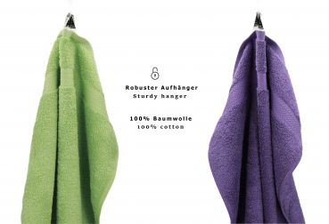 Betz Paquete de 10 piezas de toalla facial PREMIUM tamaño 30x30cm 100% algodón en verde manzana y morado