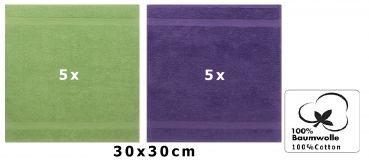 Betz 10 Stück Seiftücher PREMIUM 100% Baumwolle Seiflappen Set 30x30 cm Farbe apfelgrün und lila