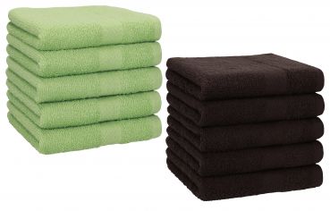 Betz Paquete de 10 toallas faciales PREMIUM 100% algodón 30x30 cm verde manzana y marrón oscuro