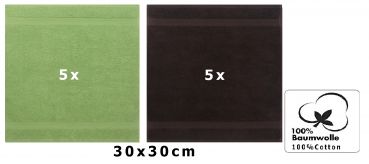 Betz 10 Stück Seiftücher PREMIUM 100% Baumwolle Seiflappen Set 30x30 cm Farbe apfelgrün und dunkelbraun