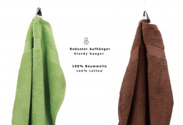 Betz Paquete de 10 piezas de toalla facial PREMIUM tamaño 30x30cm 100% algodón en verde manzana y marrón nuez