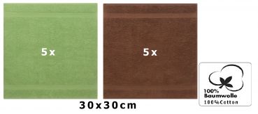Betz 10 Stück Seiftücher PREMIUM 100% Baumwolle Seiflappen Set 30x30 cm Farbe apfelgrün und nussbraun