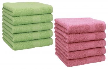 Lot de 10 serviettes débarbouillettes Premium couleur: vert pomme & vieux rose, taille: 30x30 cm de Betz
