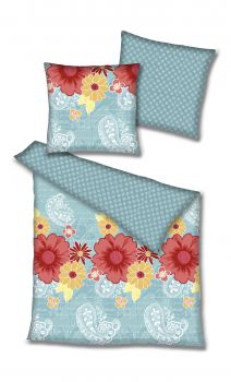 Betz - Parure de lit réversible à motif floral 2 pièces 100% coton bleu clair tailles 135x200 cm et 155x 220 cm
