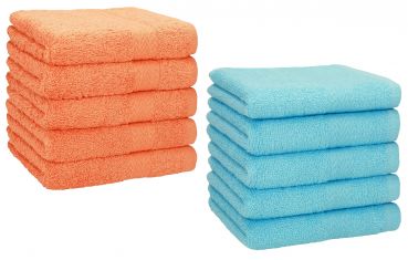 Betz Paquete de 10 piezas de toalla facial PREMIUM tamaño 30x30cm 100% algodón en naranja y turquesa