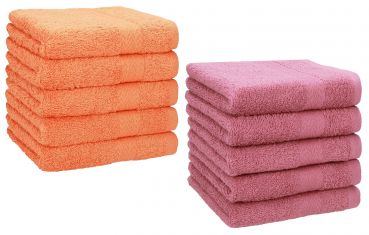 Betz Paquete de 10 piezas de toalla facial PREMIUM tamaño 30x30cm 100% algodón en naranja y rosa