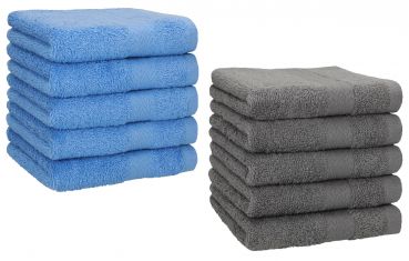 Lot de 10 serviettes débarbouillettes Premium couleur: bleu clair & gris anthracite, taille: 30x30 cm de Betz