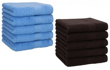 Lot de 10 serviettes débarbouillettes Premium couleur: bleu clair & marron foncé, taille: 30x30 cm de Betz