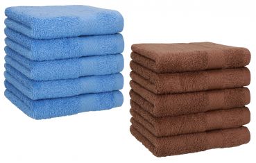 Lot de 10 serviettes débarbouillettes Premium couleur: bleu clair & noisette, taille: 30x30 cm de Betz