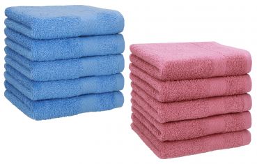 Betz 10 Piece Towel Set PREMIUM 100% Cotton 10 Face Cloths Colour: light blue & old rose