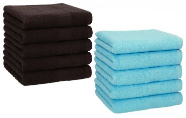 Lot de 10 serviettes débarbouillettes Premium couleur: marron foncé & turquoise, taille: 30x30 cm de Betz