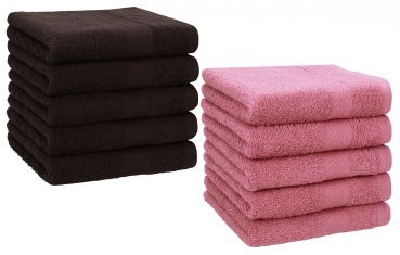 Betz Paquete de 10 piezas de toalla facial PREMIUM tamaño 30x30cm 100% algodón en marrón oscuro y rosa