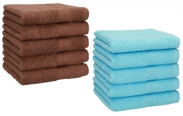 Betz Paquete de 10 piezas de toalla facial PREMIUM tamaño 30x30cm 100% algodón en marrón nuez y turquesa