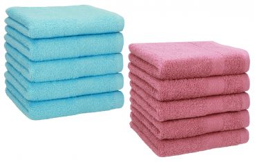 Lot de 10 serviettes débarbouillettes Premium couleur: turquoise & vieux rose, taille: 30x30 cm de Betz