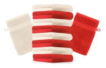 Betz Set di 10 guanti da bagno Premium misure 16 x 21 cm 100% cotone rosso e beige