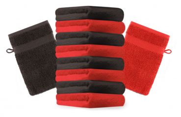 Betz Lot de 10 gants de toilette Premium rouge et marron foncé, taille: 16x21 cm