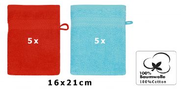 Betz Lot de 10 gants de toilette Premium rouge et turquoise, taille: 16x21 cm