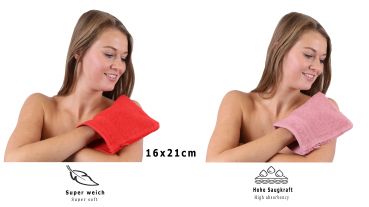 Betz 10 Stück Waschhandschuhe PREMIUM 100% Baumwolle Waschlappen Set 16x21 cm Farbe rot und altrosa