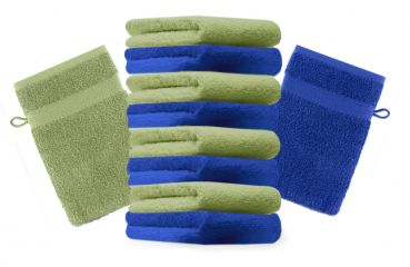 Betz 10 Stück Waschhandschuhe PREMIUM 100% Baumwolle Waschlappen Set 16x21 cm Farbe royalblau und apfelgrün