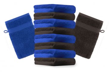 Betz Set di 10 guanti da bagno Premium misure 16 x 21 cm 100% cotone blu reale e marrone scuro