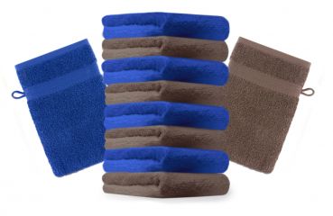 Betz Set di 10 guanti da bagno Premium misure 16 x 21 cm 100% cotone blu reale e marrone noce