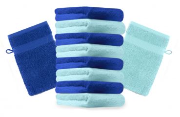 Betz Set di 10 guanti da bagno Premium misure 16 x 21 cm 100% cotone blu reale e turchese