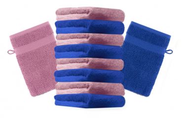 10 Piece Set Wash Mitts Premium Colour: old rose and royal blue, Size: 16 x 21 cm