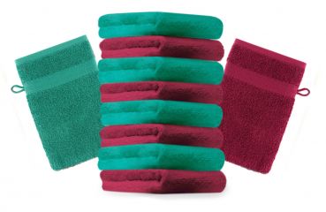 Betz Set di 10 guanti da bagno Premium misure 16 x 21 cm 100% cotone rosso scuro e verde smeraldo