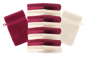 10 Piece Set Wash Mitts Premium Colour: dark red and beige, Size: 16 x 21 cm