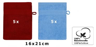 10 Piece Set Wash Mitts Premium Colour: dark red and light blue, Size: 16 x 21 cm