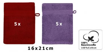 Betz 10 Stück Waschhandschuhe PREMIUM 100% Baumwolle Waschlappen Set 16x21 cm Farbe dunkelrot und lila
