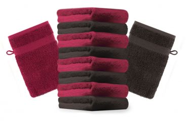 10 Piece Set Wash Mitts Premium Colour: dark red and dark brown, Size: 16 x 21 cm