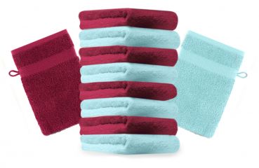 10 Piece Set Wash Mitts Premium Colour: dark red and turquoise, Size: 16 x 21 cm