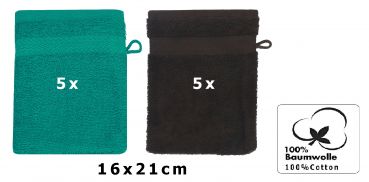 10 Piece Set Wash Mitts Premium Colour: emerald green and dark brown, Size: 16 x 21 cm