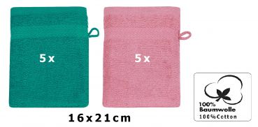 Manopla de baño Premium de 10 piezas, de color verde esmeralda y rosa