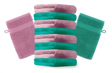 10 Piece Set Wash Mitts Premium Colour: emerald green and old rose, Size: 16 x 21 cm