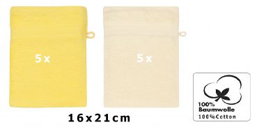 Betz Set di 10 guanti da bagno Premium misure 16 x 21 cm 100% cotone giallo e beige