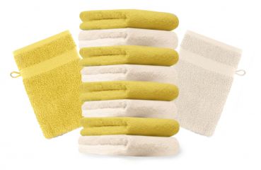 Betz Lot de 10 gants de toilette Premium jaune et beige, taille: 16x21 cm
