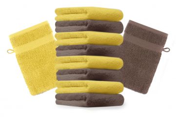 Betz Set di 10 guanti da bagno Premium misure 16 x 21 cm 100% cotone giallo e marrone scuro