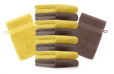 10 Piece Set Wash Mitts Premium Colour: yellow and hazel, Size: 16 x 21 cm