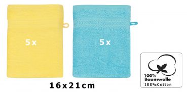 Betz Lot de 10 gants de toilette Premium jaune et turquoise, taille: 16x21 cm