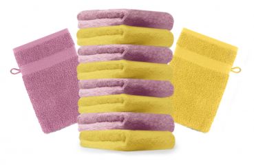 10 Piece Set Wash Mitts Premium Colour: yellow and old rose, Size: 16 x 21 cm