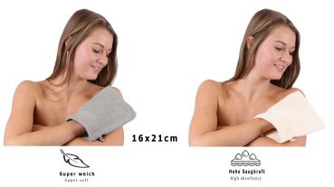 Betz Lot de 10 gants de toilette Premium gris argenté et beige, taille: 16x21 cm