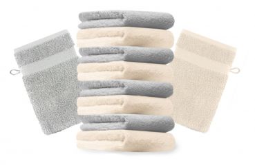 Betz Lot de 10 gants de toilette Premium gris argenté et beige, taille: 16x21 cm