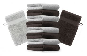 Betz 10 Stück Waschhandschuhe PREMIUM 100% Baumwolle Waschlappen Set 16x21 cm Farbe silbergrau und dunkelbraun