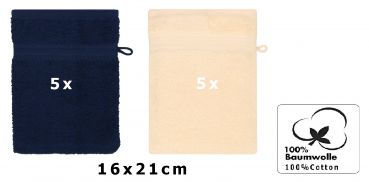 Betz 10 Stück Waschhandschuhe PREMIUM 100% Baumwolle Waschlappen Set 16x21 cm Farbe dunkelblau und beige