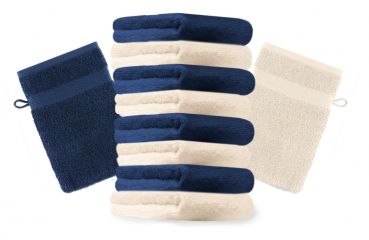 Betz Set di 10 guanti da bagno Premium misure 16 x 21 cm 100% cotone blu scuro e beige