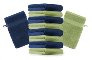 Betz 10 Stück Waschhandschuhe PREMIUM 100% Baumwolle Waschlapp30en Set 16x21 cm Farbe dunkelblau und apfelgrün