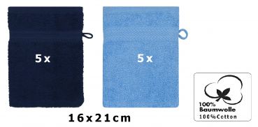 Betz Lot de 10 gants de toilette Premium bleu foncé et bleu clair, taille: 16x21 cm