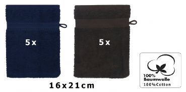 10 Piece Set Wash Mitts Premium Colour: dark blue and dark brown, Size: 16 x 21 cm